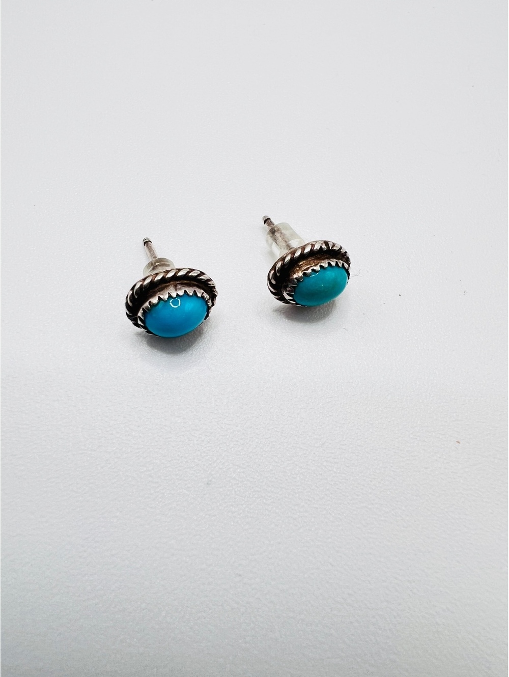 Sterling Silver Turquoise Oval Stud Earrings Southwestern 1/2”